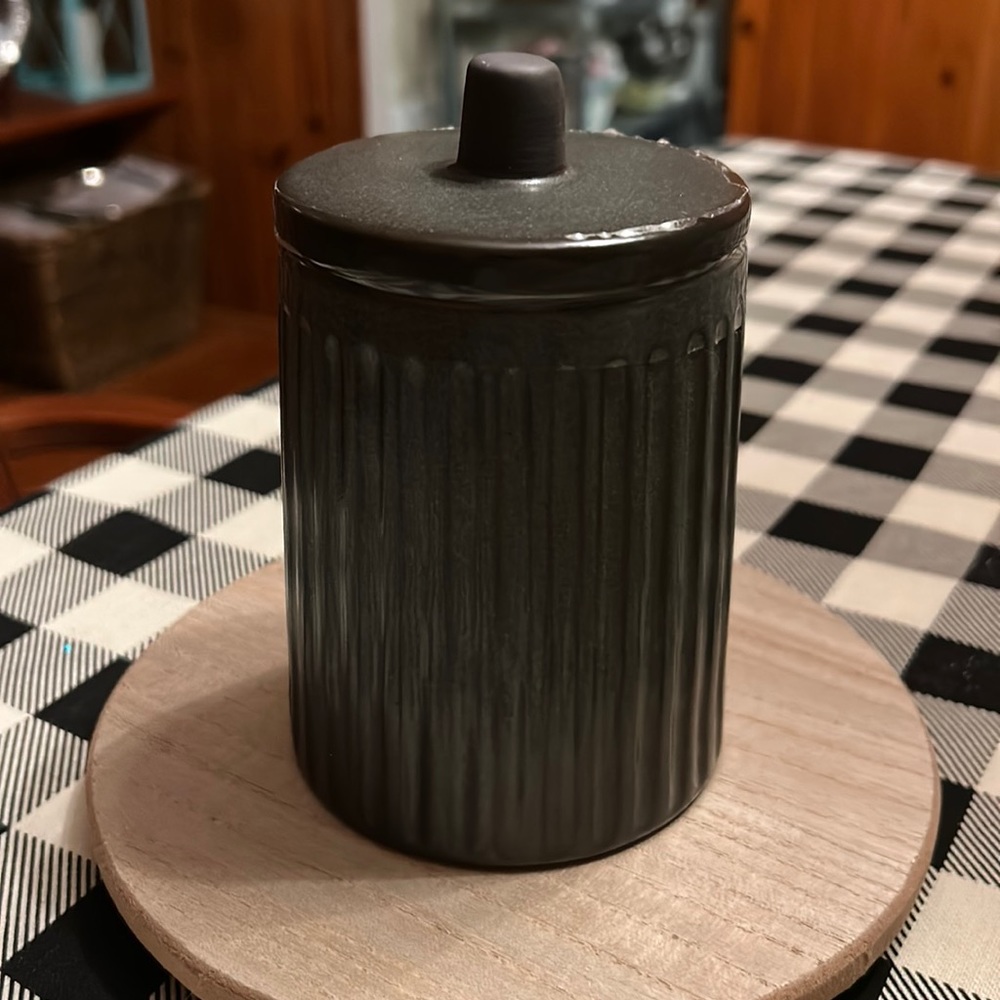 COPY - Hearth and Hand Bath Storage Canister. Grayish blue with fluted design a…
